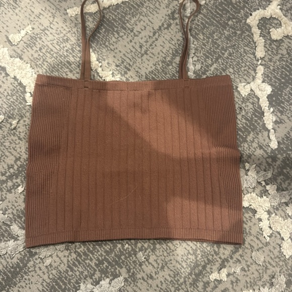 Brown Ribbed Crop Top - Picture 2 of 2